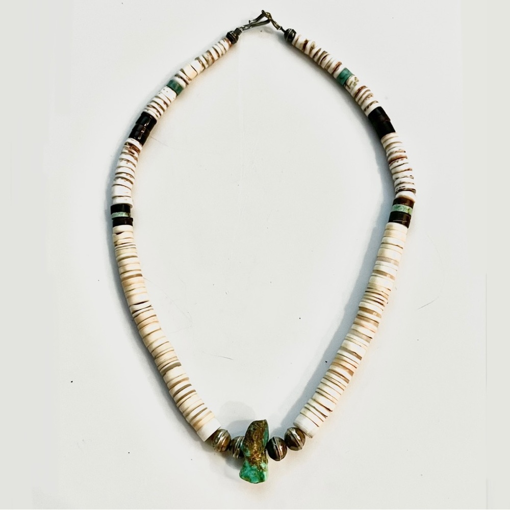 Vintage Santo Domingo Heishi Necklace w/Sterling Navajo Pearls & Turquoise